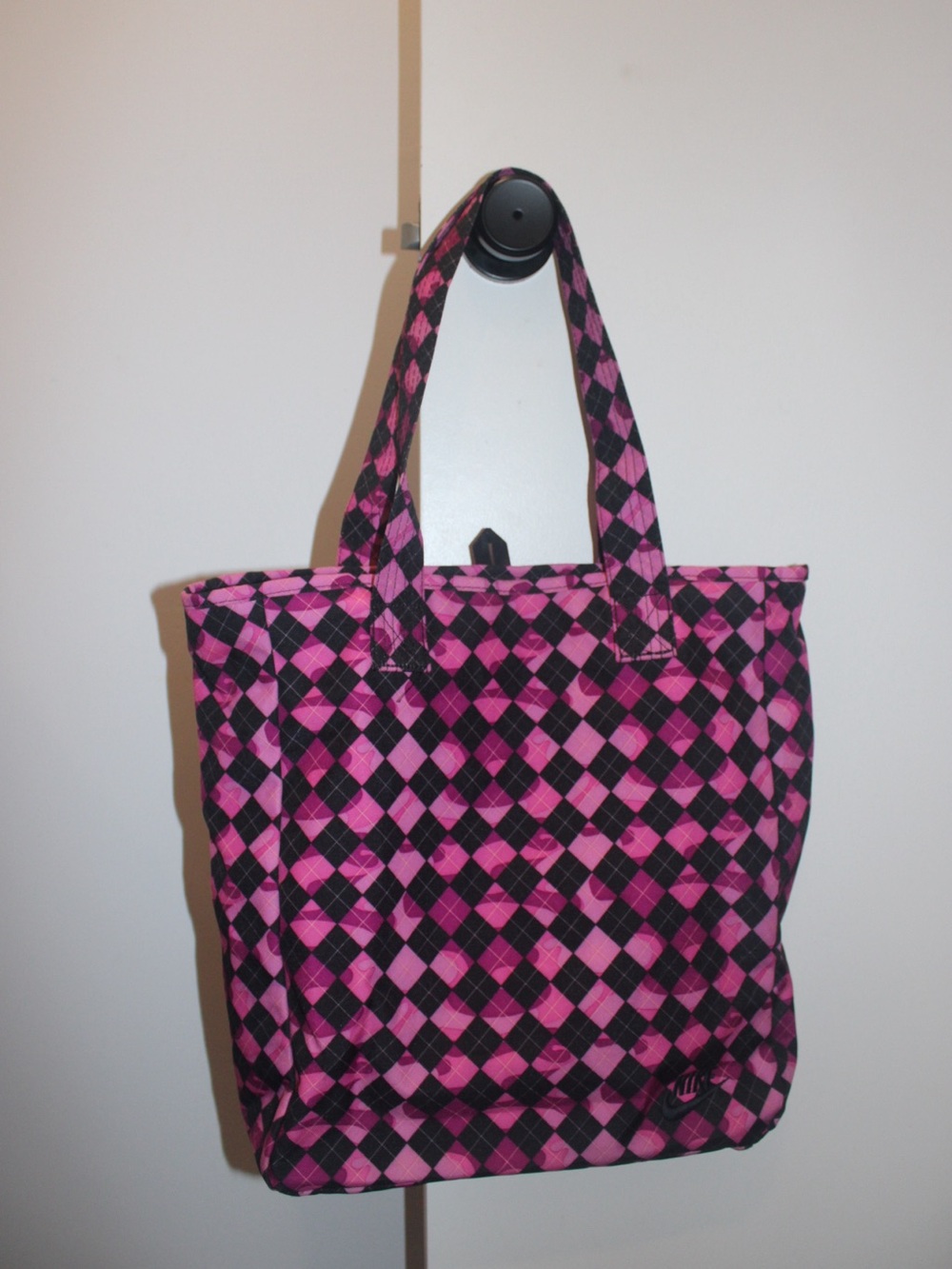 Vintage Nike Pink and Black Argyle Tote Bag Y2K Shoulder Bag Rare